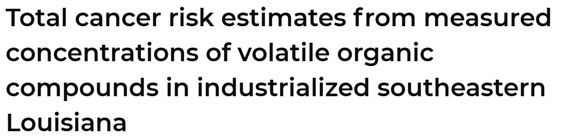 S. Agarwal, Total cancer risk estimates from measured concentrations of volatile organic compounds in industrialized southeastern Louisiana, Proc. Natl. Acad. Sci. U.S.A. 122 (41)e2504770122,